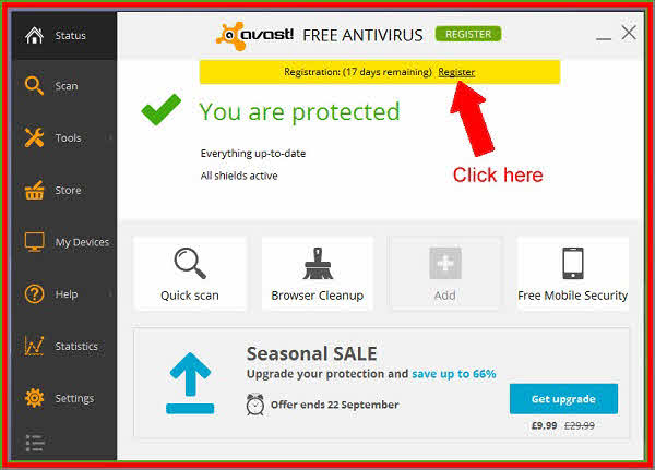 Avast Register Button On-n he Program