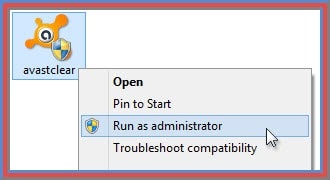 Avast uninstaller tool run on admin