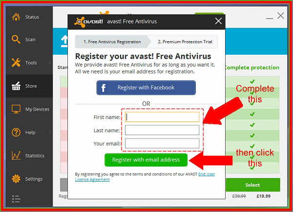 avast Registration Form