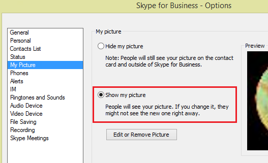 edit or remove picture disabled in skype for business