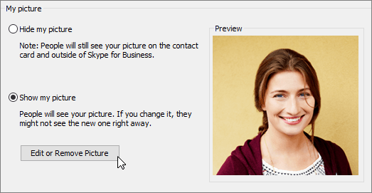 show hide my profile picture skype business